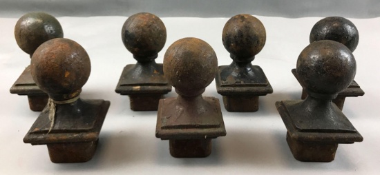 Group of 7 : Antique Cast Iron Ball Post Cap Finials