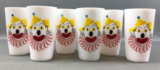 Group of 7 : Vintage "Hazel Atlas" Clown Tumbler Drinking Glasses