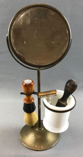 Vintage Mirror Shaving Stand and Accessories