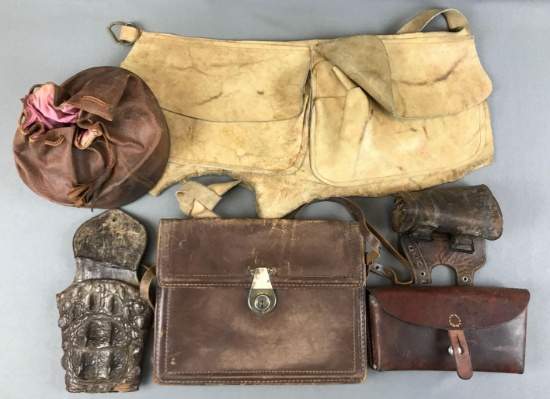 Group of 6 : Vintage Leather Containers and Bags