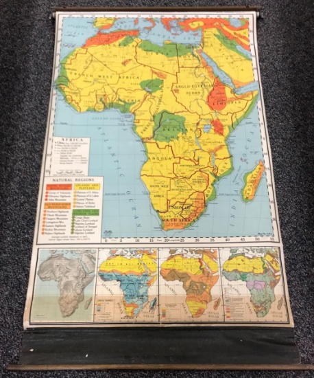 Vintage (1950) "Atwood" Retractable / Pull Down School Map - Africa