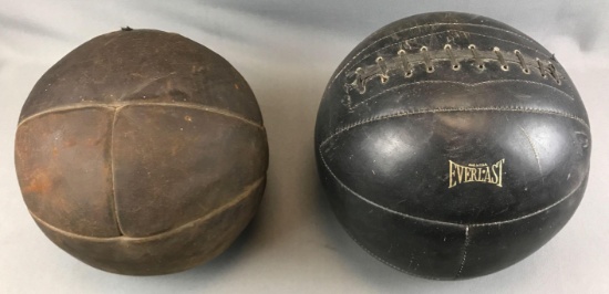 Lot of 2 : Vintage Leather Exercise Medicine Balls