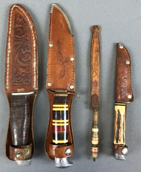 Group of 4 : Vintage Knives in Sheaths