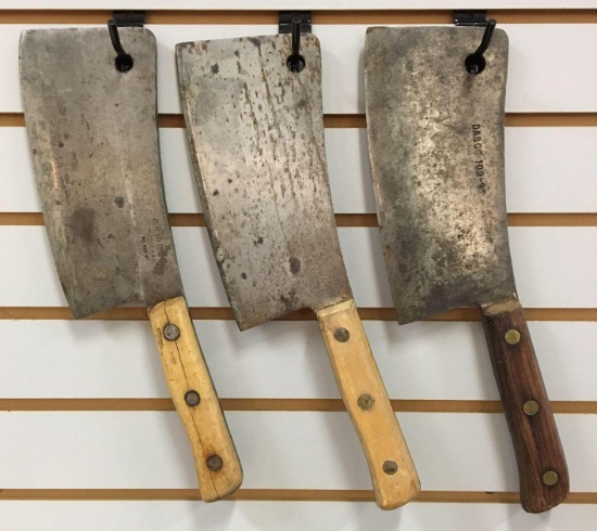 Group of 3 Antique Butcher Knives / Meat Cleavers