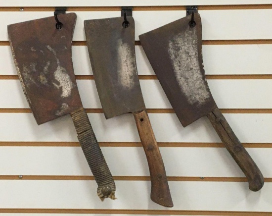 Group of 3 Antique Butcher Knives / Meat Cleavers
