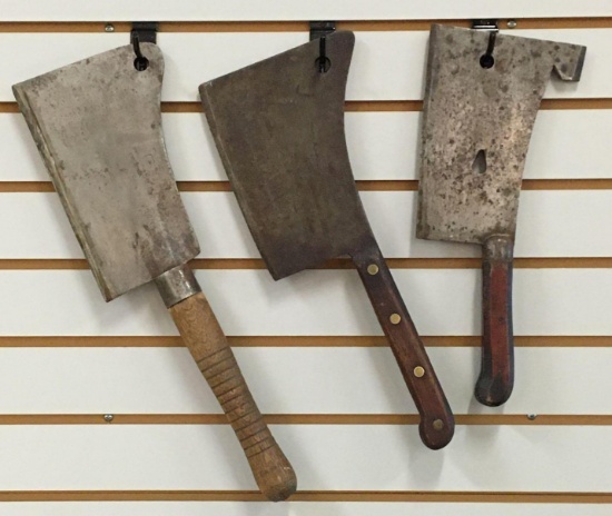 Group of 3 Antique Butcher Knives / Meat Cleavers