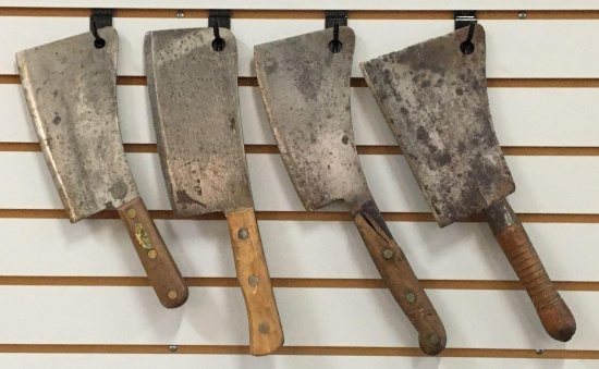 Group of 4 Antique Butcher Knives / Meat Cleavers