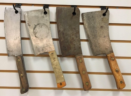 Group of 4 Antique Butcher Knives /Meat Cleavers