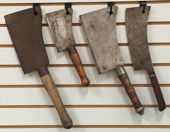 Group of 4 Antique Butcher Knives /Meat Cleavers