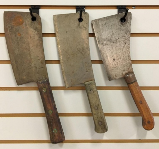 Group of 3 Antique Butcher Knives /Meat Cleavers