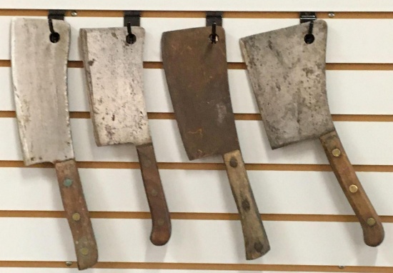 Group of 4 Antique Butcher Knives /Meat Cleavers