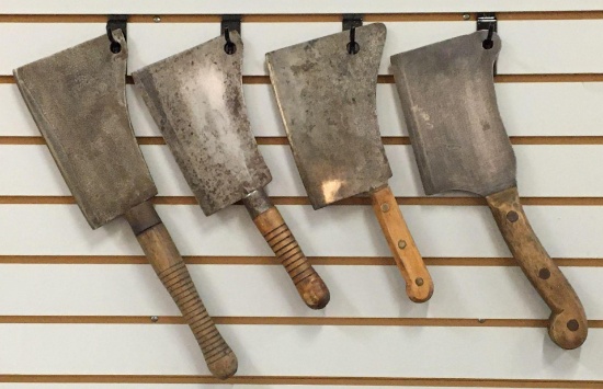 Group of 4 Antique Butcher Knives /Meat Cleavers