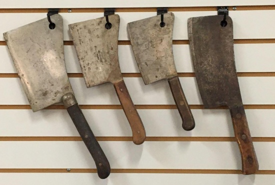 Group of 4 Antique Butcher Knives /Meat Cleavers