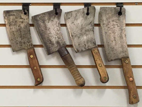Group of 4 Antique Butcher Knives /Meat Cleavers