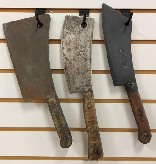 Group of 3 Antique Butcher Knives /Meat Cleavers