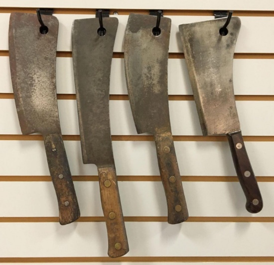 Group of 4 Antique Butcher Knives /Meat Cleavers