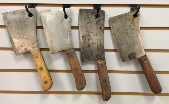Group of 4 Antique Butcher Knives /Meat Cleavers
