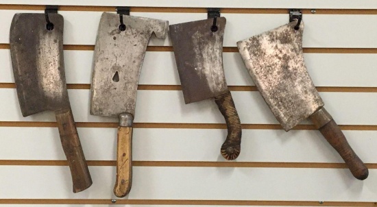 Group of 4 Antique Butcher Knives /Meat Cleavers