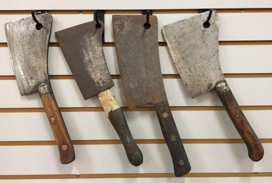 Group of 4 Antique Butcher Knives /Meat Cleavers