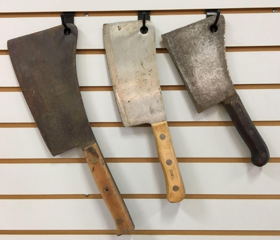 Group of 3 Antique Butcher Knives /Meat Cleavers