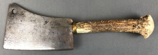 Antique Meat Cleaver w/Antler Handle