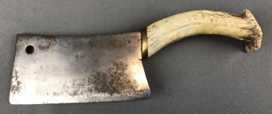 Antique Meat Cleaver w/Antler Handle