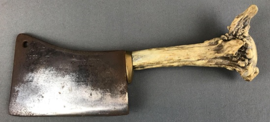 Antique "F Dick" Meat Cleaver w/ Antler Handle