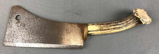 Antique Meat Cleaver w/ Antler Handle