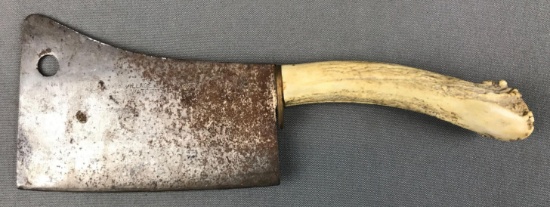 Vintage "Village Blacksmith" Meat Cleaver w/ Antler Handle