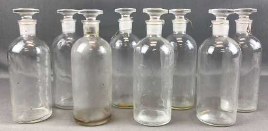 Group of 8 : Antique Apothecary Bottles w/ Stoppers