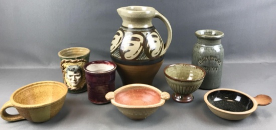 Group of 8 : Pottery Items - Bowls, Pitcher, and Mug