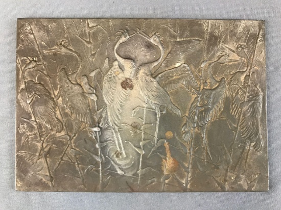Vintage Oriental Iron Relief Artwork - Dancing Cranes