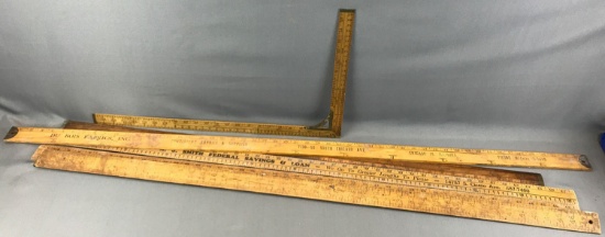 Group of 6 : Vintage Wooden Measuring Sticks - Yardsticks and a "Lufkin" L Square
