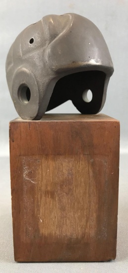 Vintage Cast Iron Football Helmet on Base