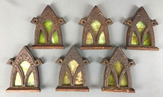 Group of 6 : Antique Wooden and Slag Glass Window Pieces