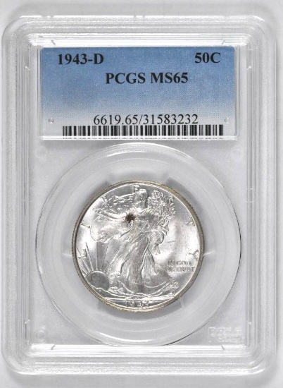 1943 D Walking Liberty Silver Half Dollar (PCGS) MS65.
