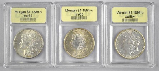 Group of (3) USCG Certified Morgan Silver Dollars.