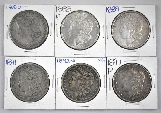 Group of (6) Morgan Silver Dollars.