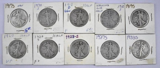 Group of (10) Walking Liberty Silver Half Dollars.