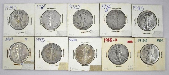 Group of (10) Walking Liberty Silver Half Dollars.