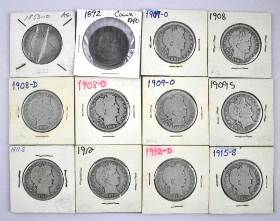 Group of (12) Seated, Barber & Commemorative Silver Half Dollars.