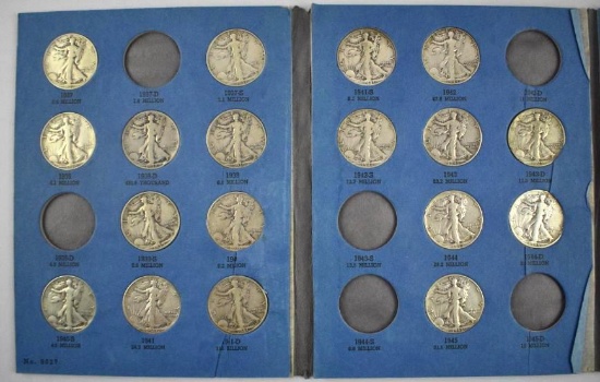 Group of (23) Walking Liberty Silver Half Dollars in Whitman Folder 1937-1947.