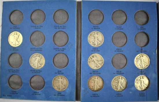 Group of (13) Walking Liberty Silver Half Dollars in Whitman Folder.