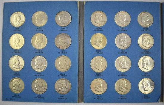 Group of (35) Franklin Silver Half Dollars in Whitman Folder 1948-1963 Complete.
