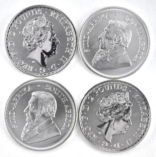 Group of (4) South Africa & Great Britain 1oz. .999 Silver Rounds.