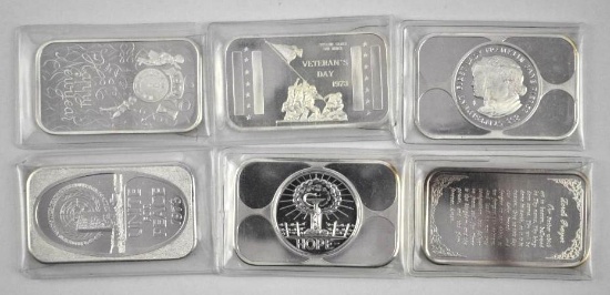 Group of (6) Vintage 1oz. .999 Fine Silver Art Bars / Ingots.