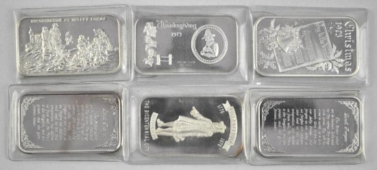 Group of (6) Vintage 1oz. .999 Fine Silver Art Bars / Ingots.