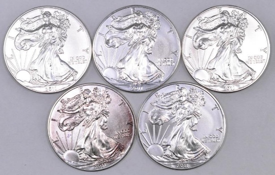 Group of (5) 2011 American Silver Eagle 1oz.