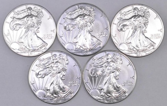Group of (5) 2011 American Silver Eagle 1oz.
