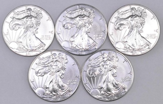 Group of (5) 2011 American Silver Eagle 1oz.